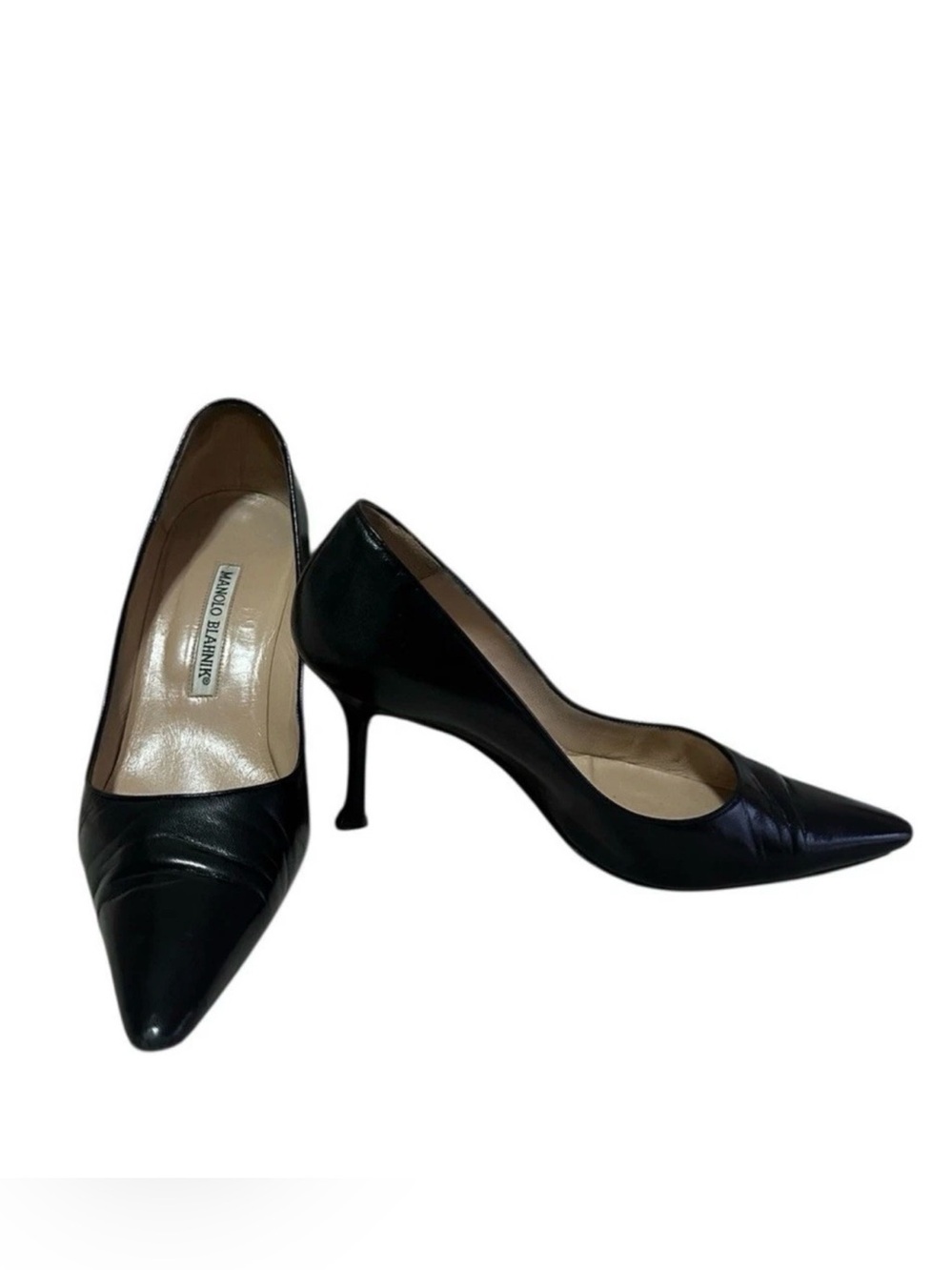 Manolo Blahnik Black Leather Pointed-Toe Pumps